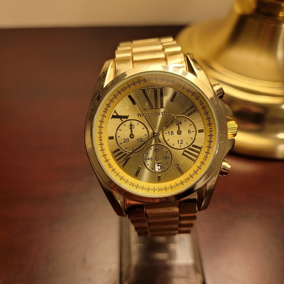 Brand New Women's Gold Watch with Chronograph Roman Dial - Picture 1 of 4